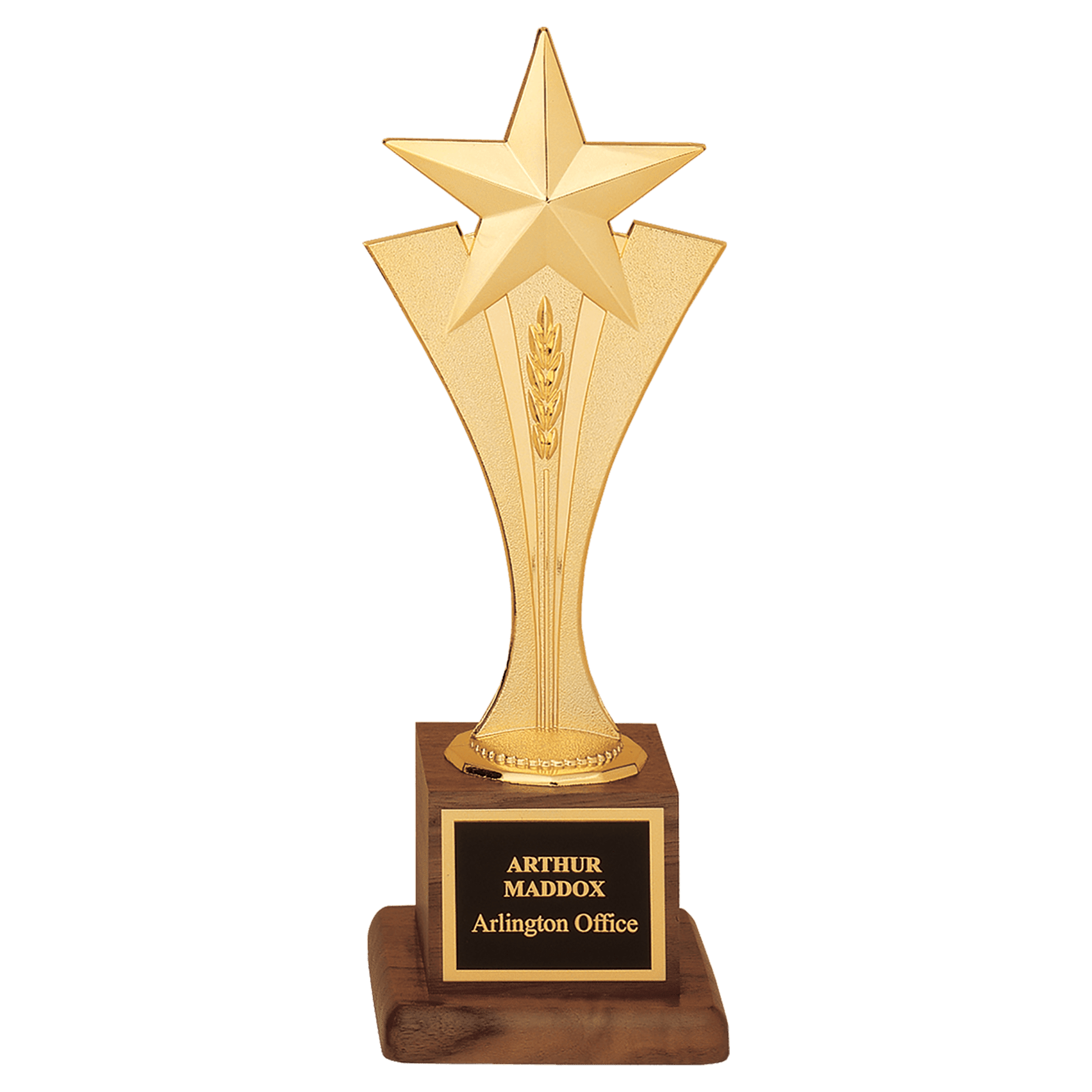 Modern Goldtone Star Casting on a Walnut Finish Base