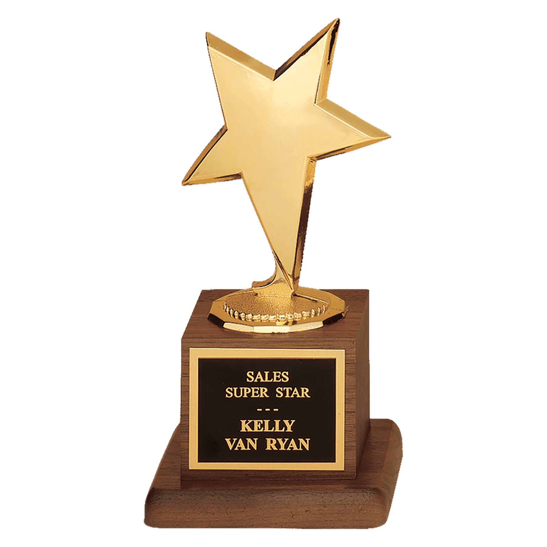 Modern Star Casting in Goldtone Finish on Walnut Finish Base