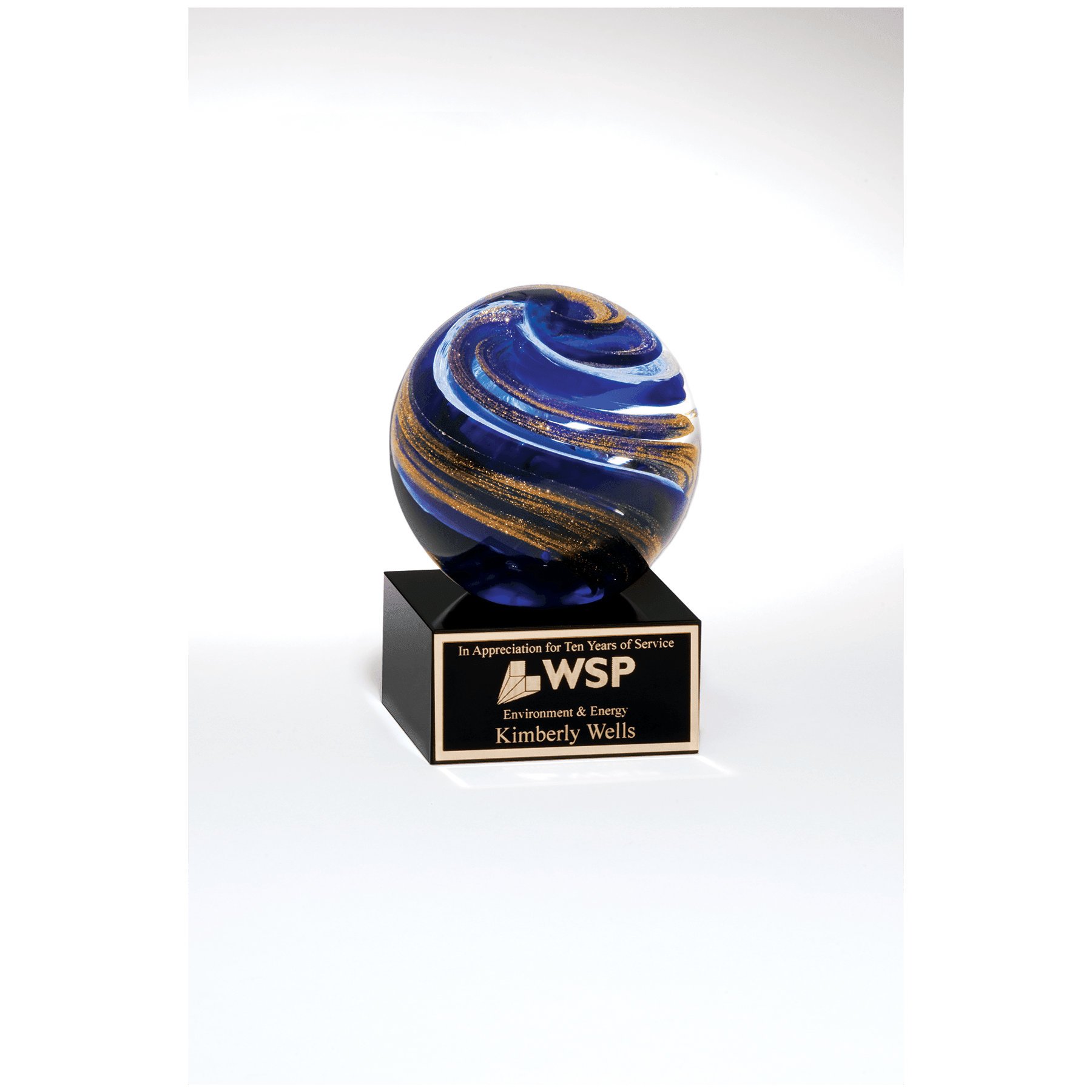 5" Globe w/Blue, White and Gold Metallic on Black Glass Base