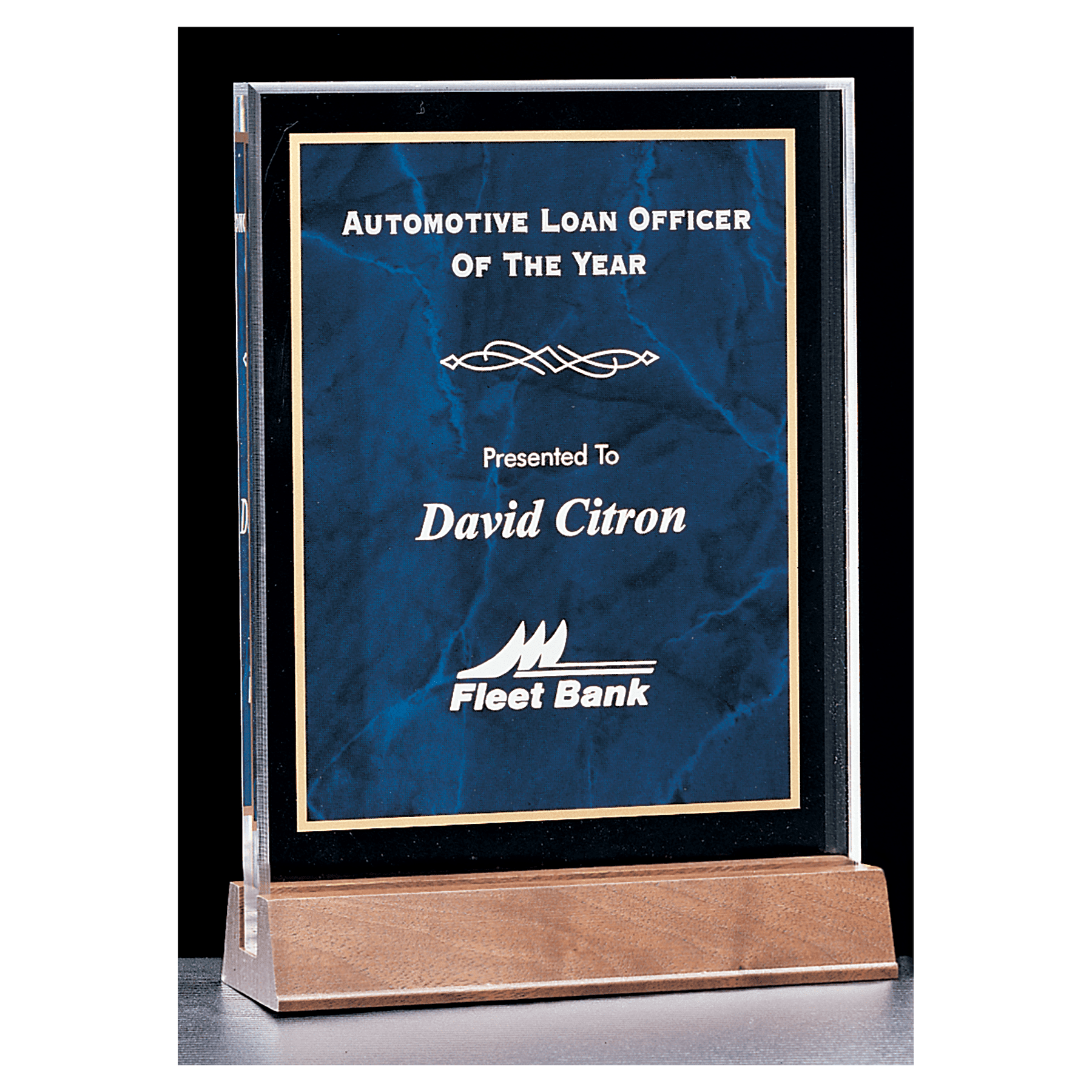 Sapphire Marble Acrylic Award with American Walnut Base