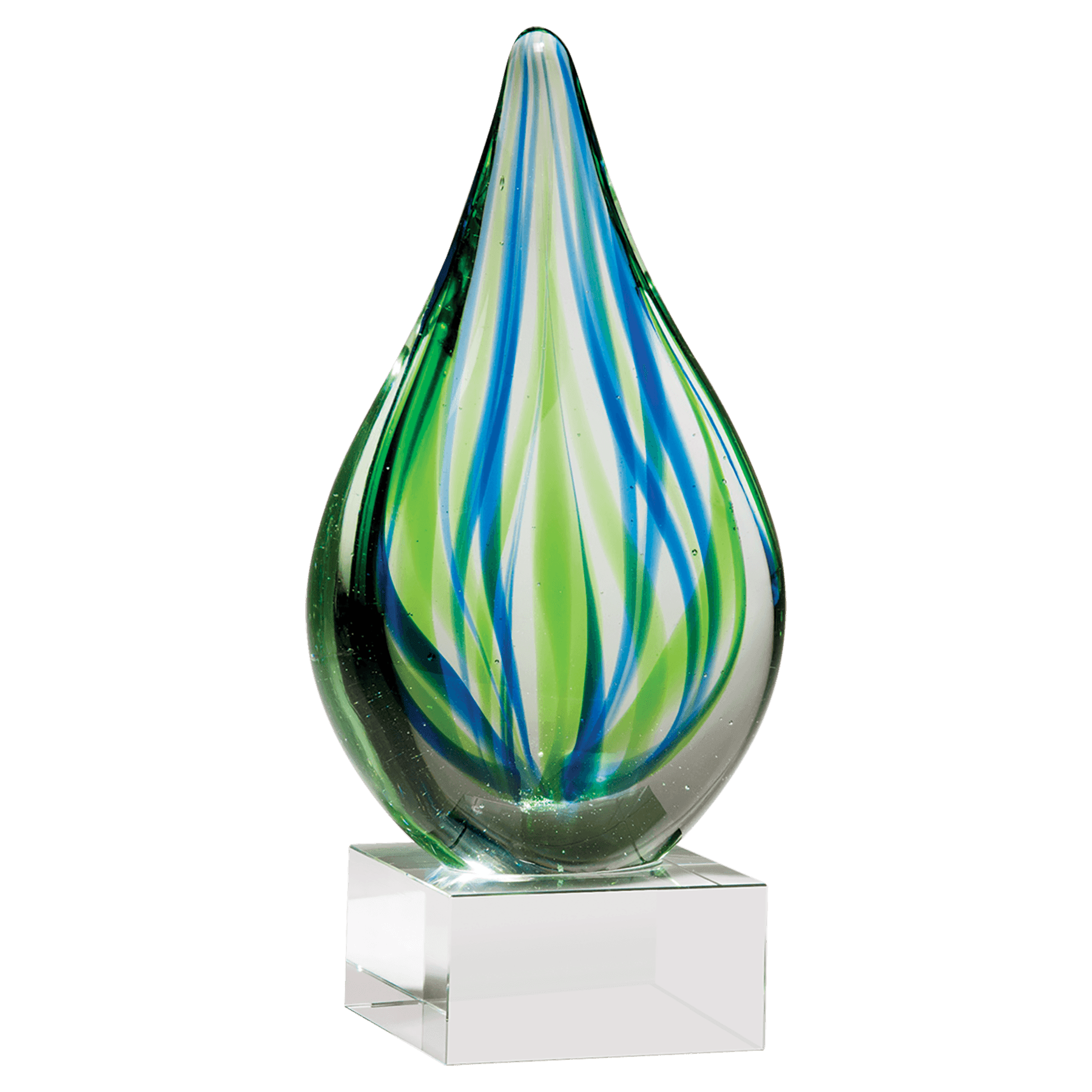 Blue and Green Teardrop Art Glass on Base - AGAR94