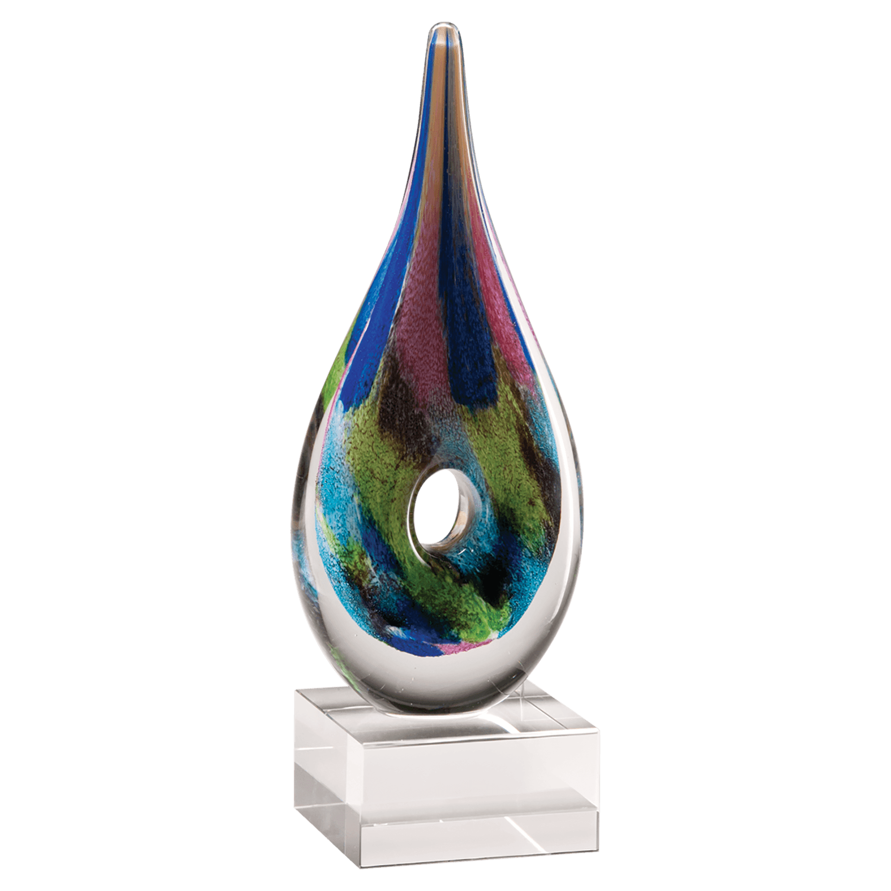 Multi-Colored Teardrop Art Glass on Base - AGAR100