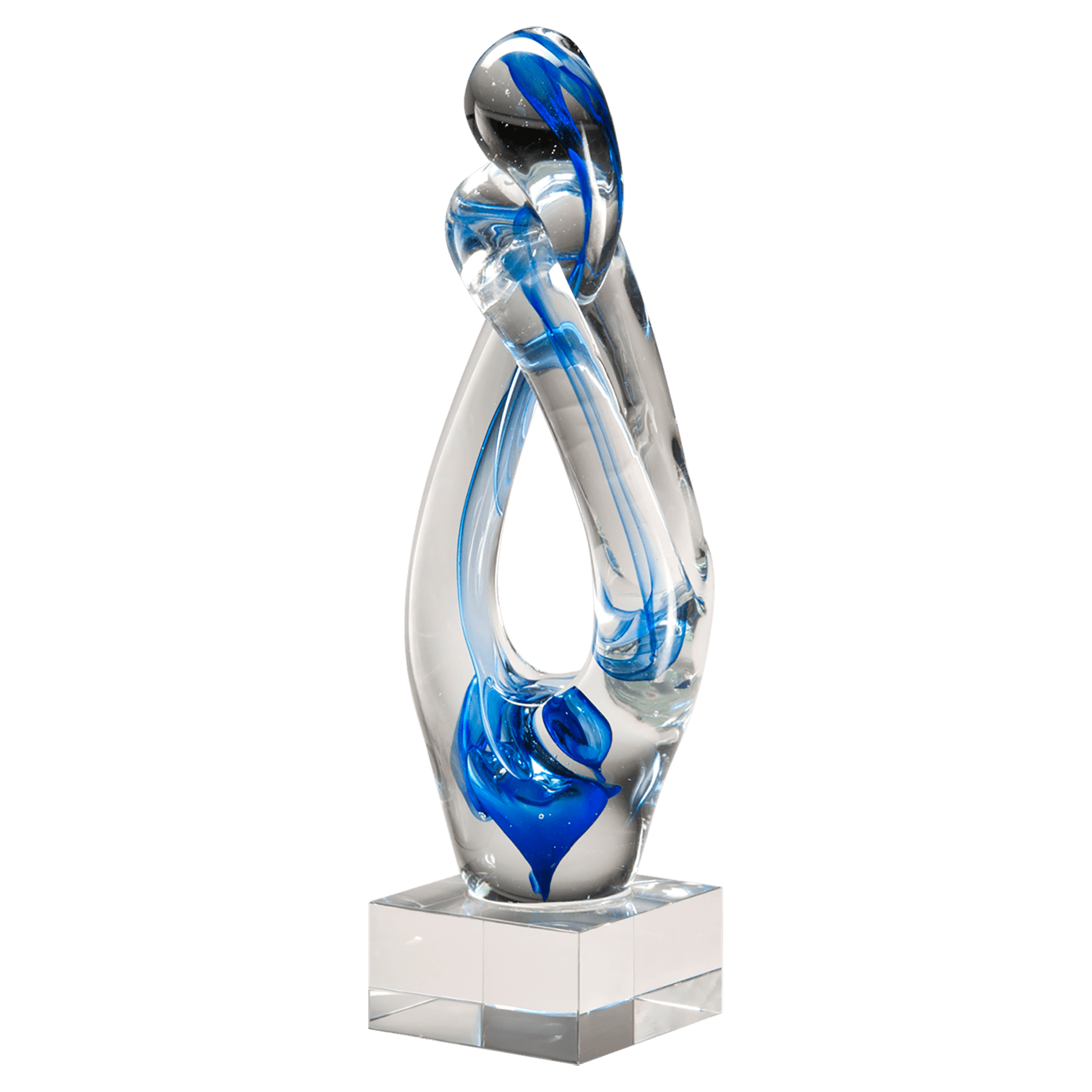 Contemporary Sculpture with Blue Accent Art Glass on Base - AGAR104