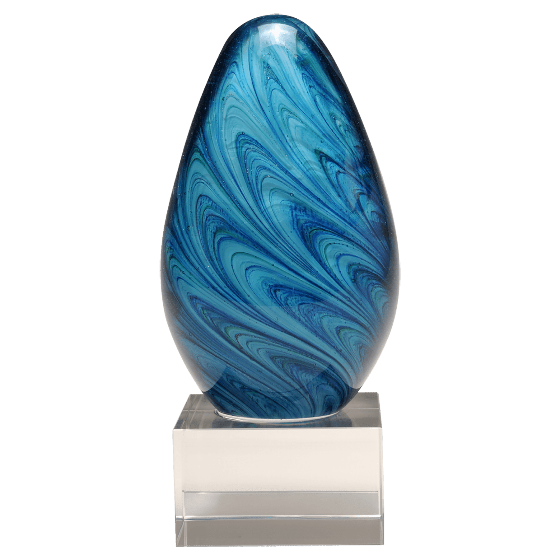 Blue and Green Egg Shaped Art Glass on Base - AGAR110