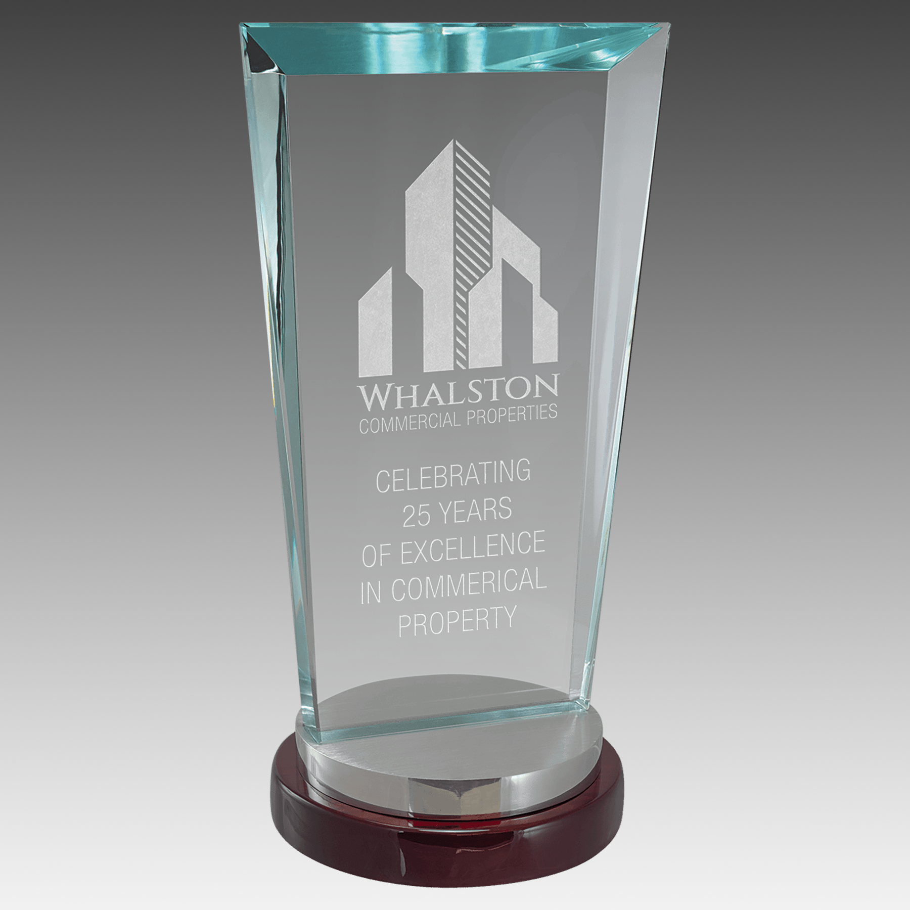 Premium Sapphire Glass Award w/Rosewood and Aluminum Base - AGT09