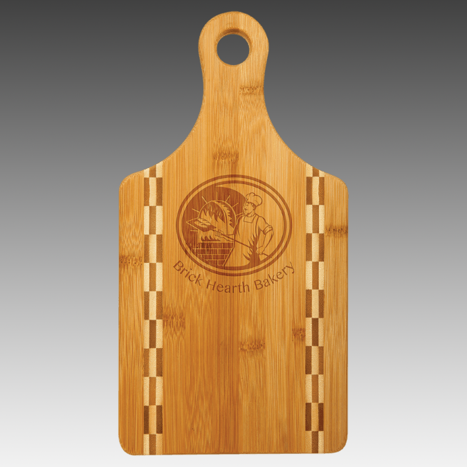 Paddle Shaped Bamboo Cutting Board with Butcher Block Inlay - BB07