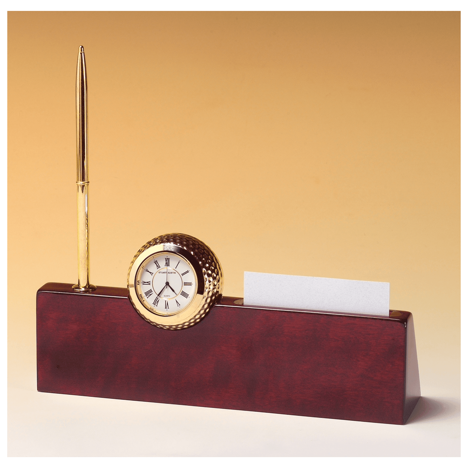 Golfball Clock on Business Card Holder w/Pen