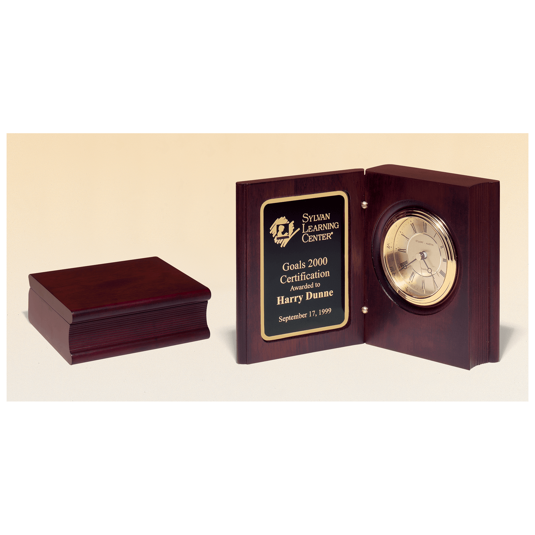 Hand Rubbed Mahogany Finish Book Clock w/Gold Spun Dial