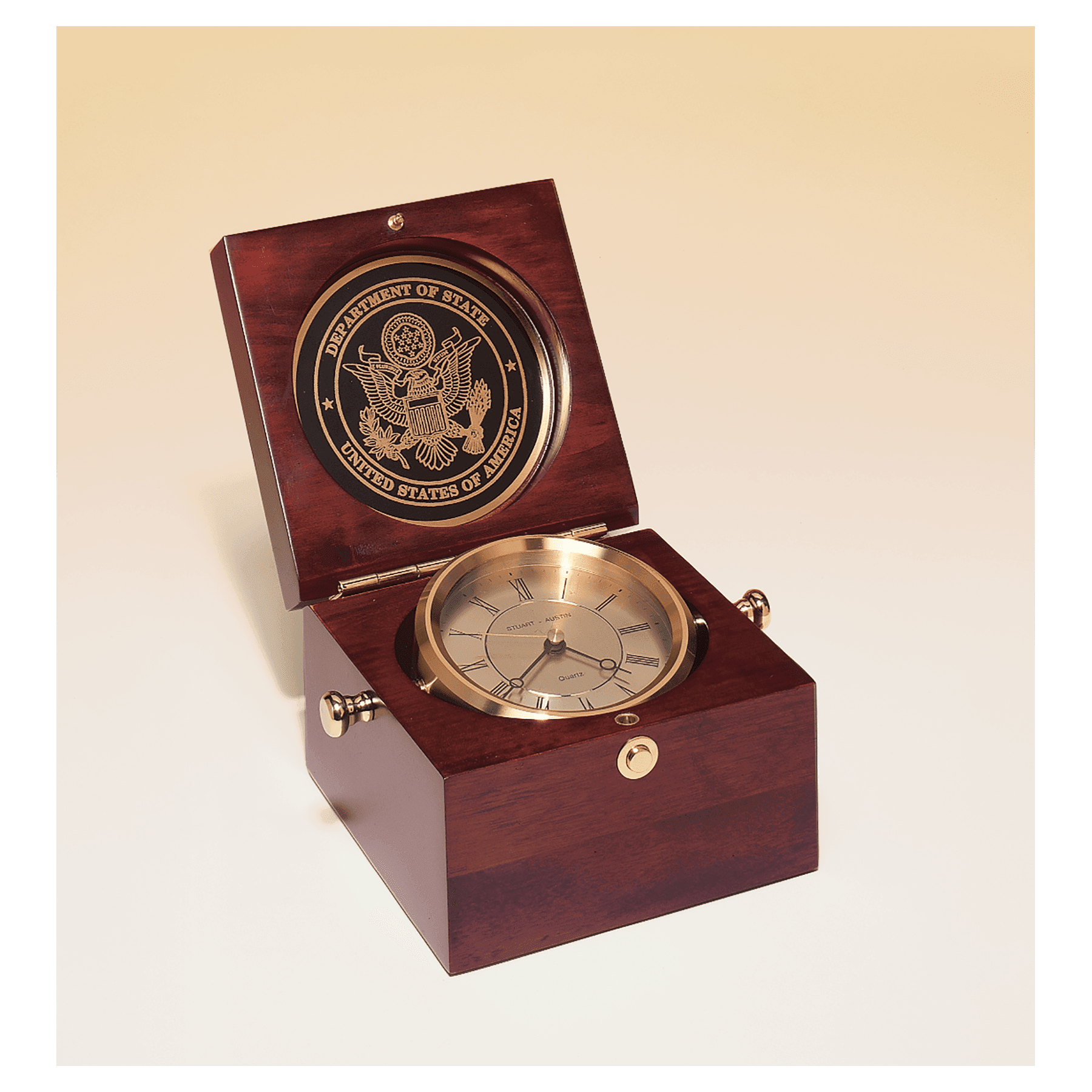 Mahogany Finish Captain's Clock, Brass Clock Housing