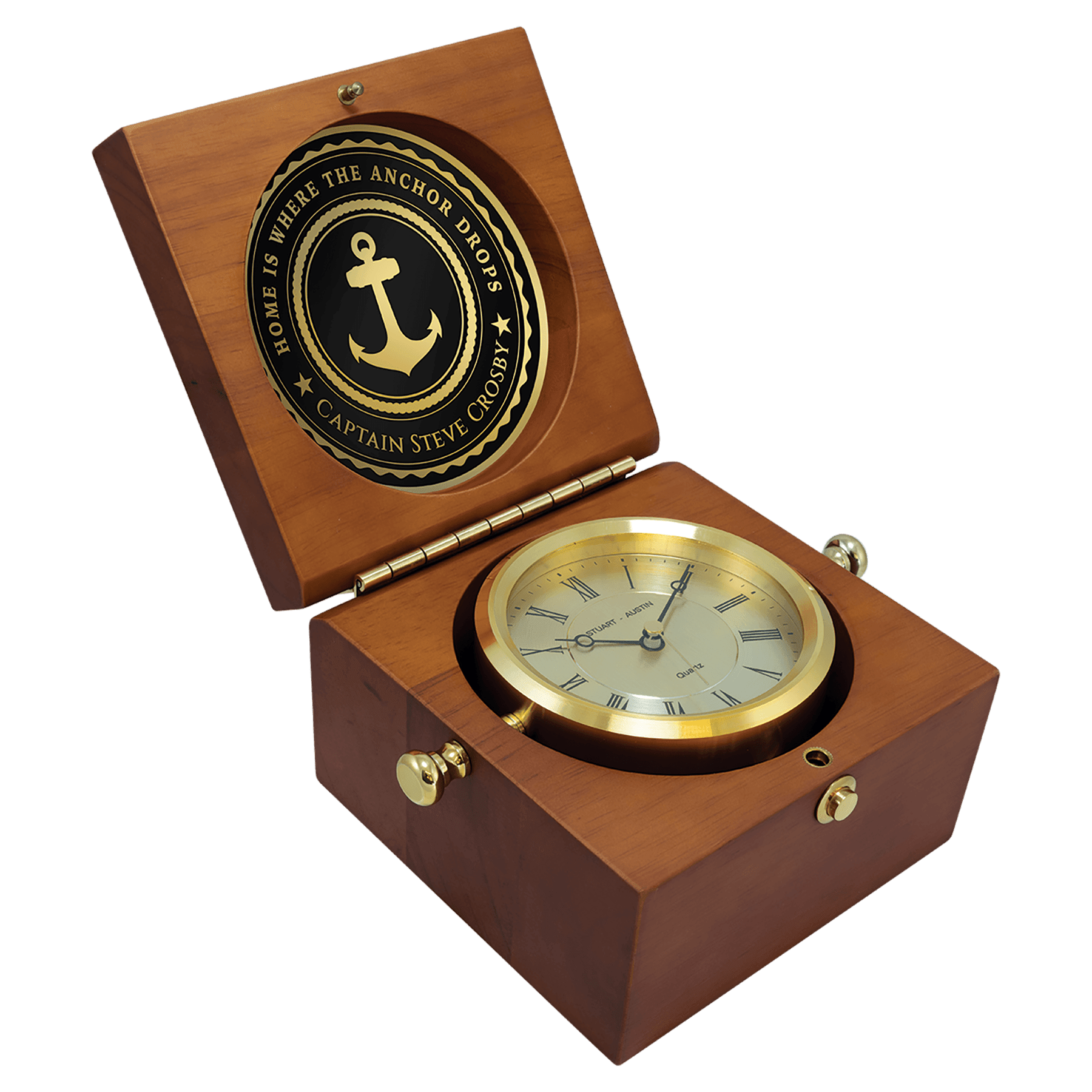 Mahogany Finish Captain's Clock, Brass Clock Housing - CLK61