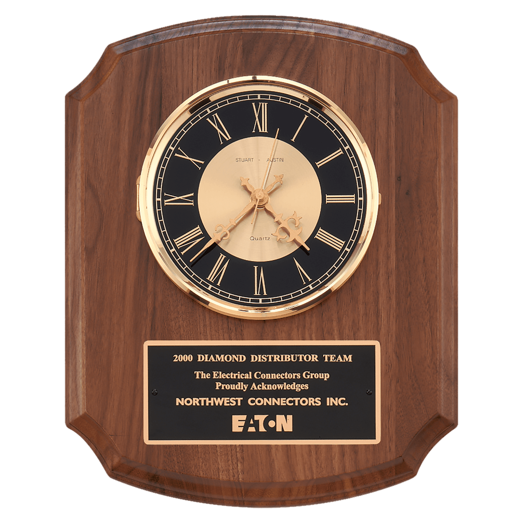 Walnut Quartz Clock, Brass Diamond Spun Bezel