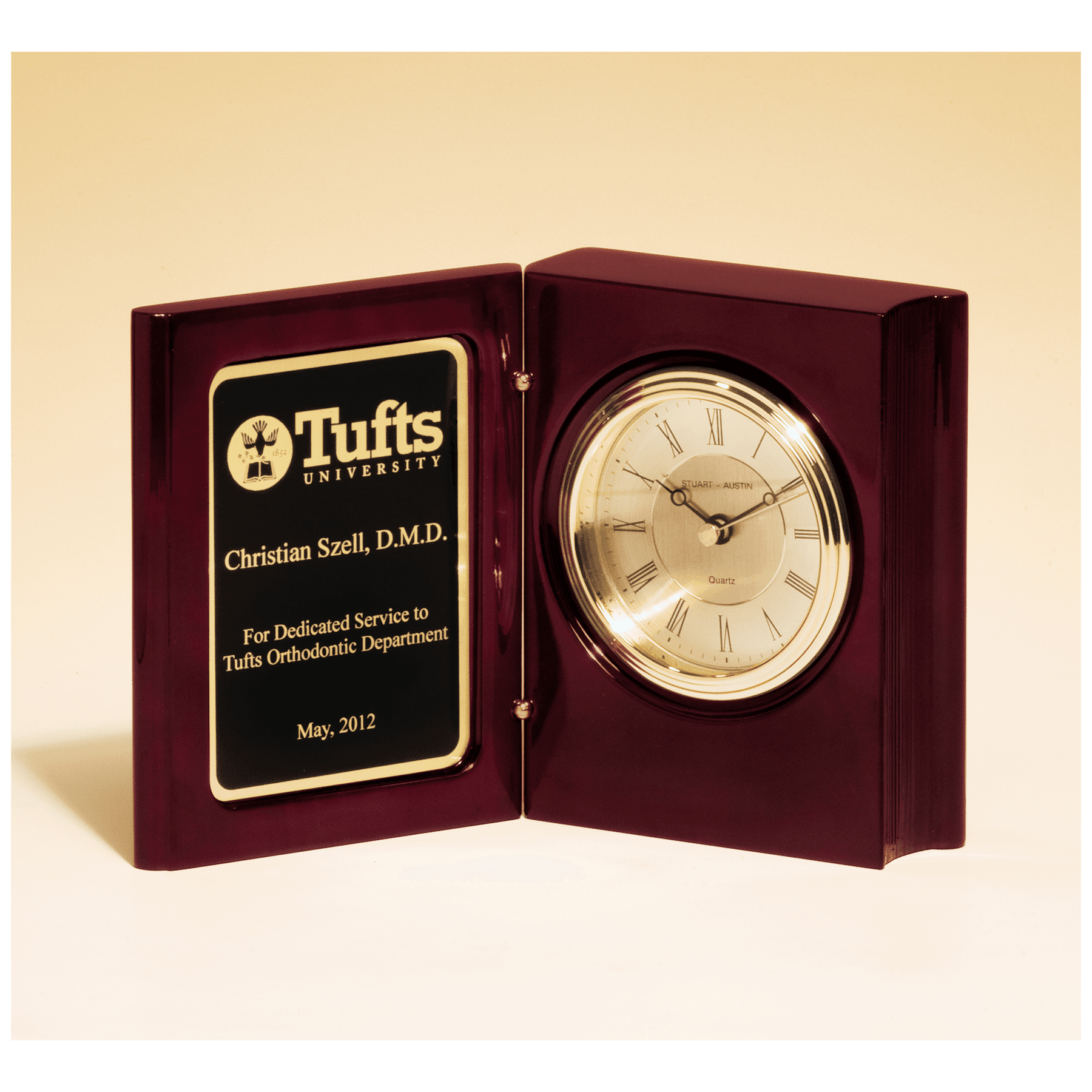 Rosewood Piano Finish Book Clock w/ Plate