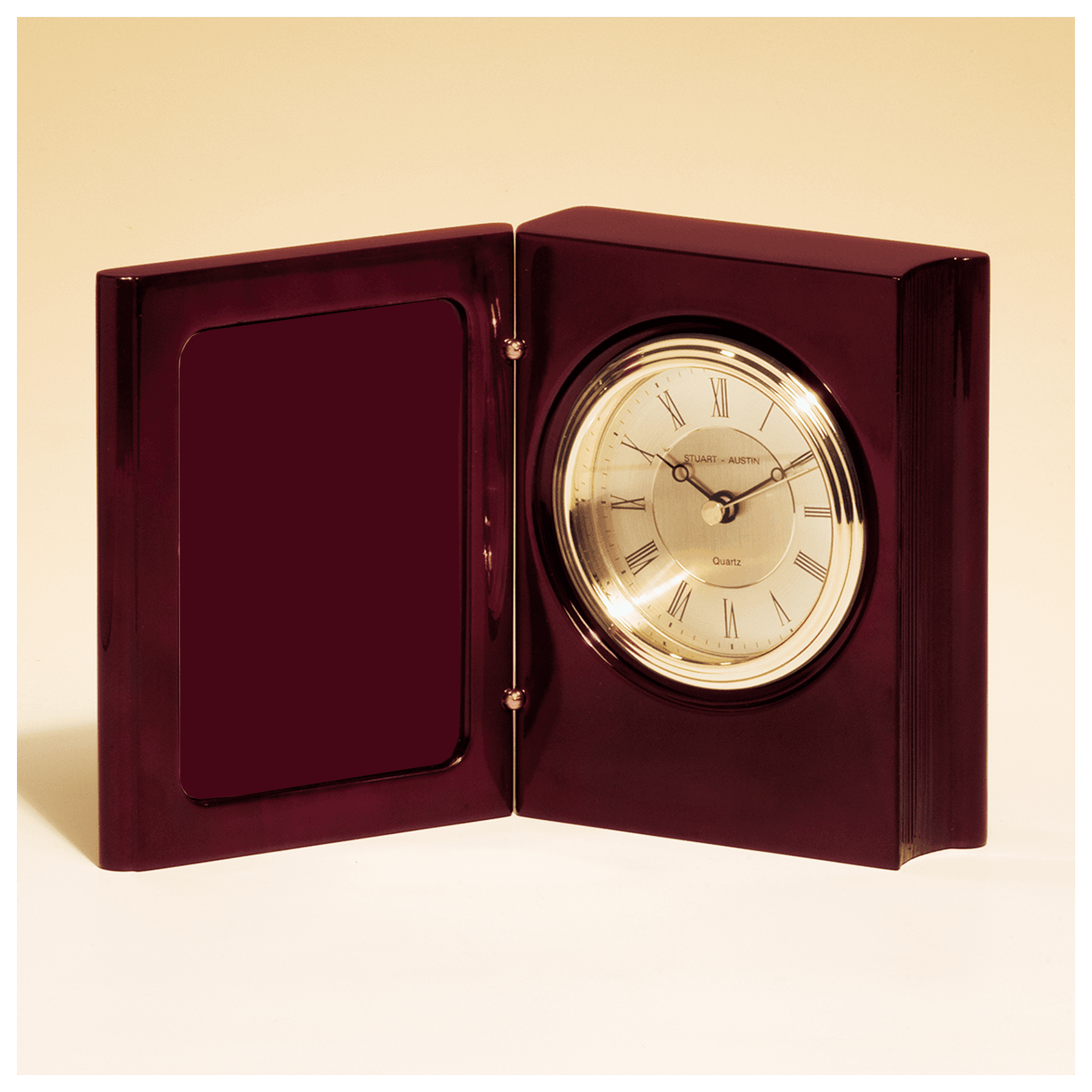 Rosewood Piano Finish Book Clock w/ Plate - CLK63