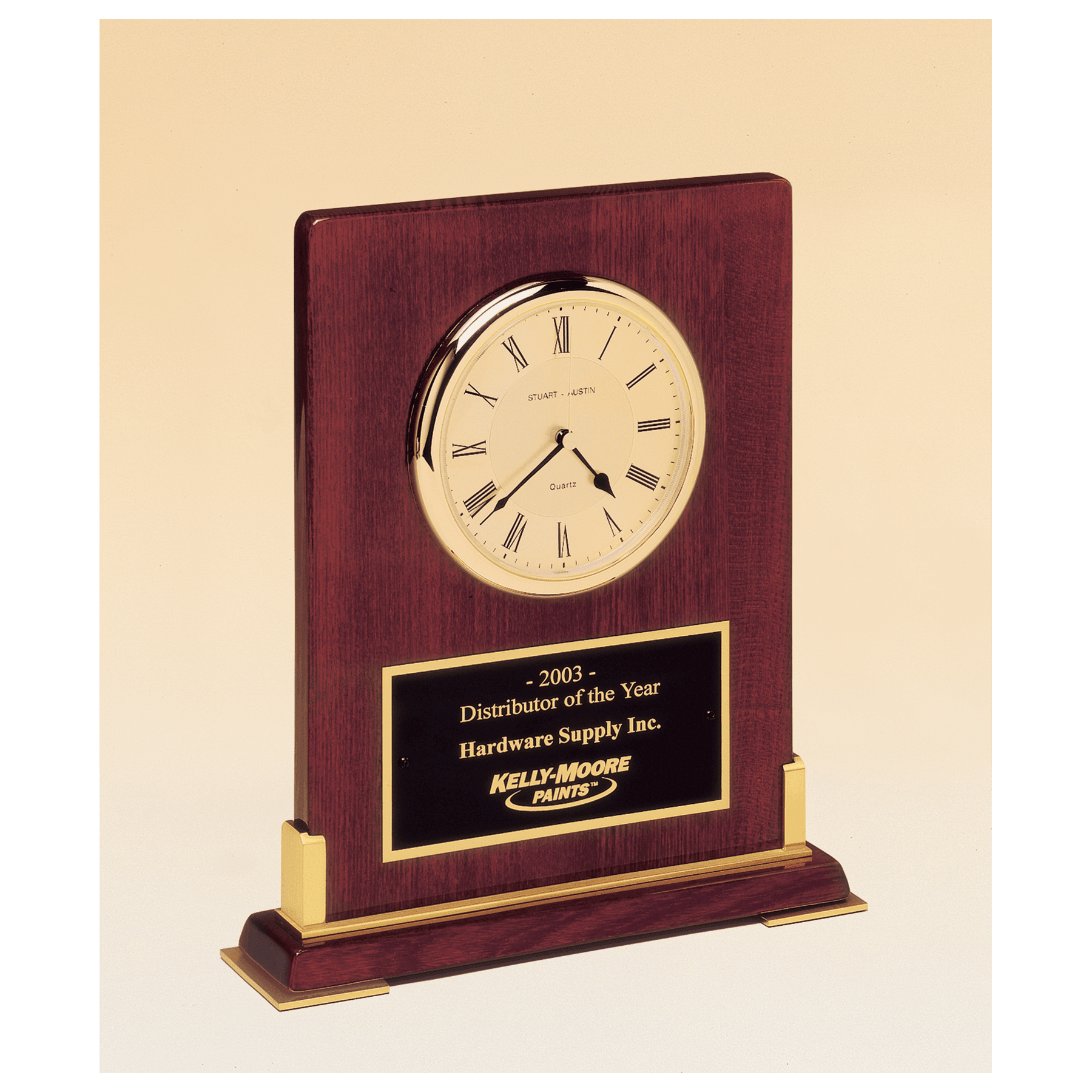 Rosewood Piano Finish Desk Clock w/Gold Metal Accents