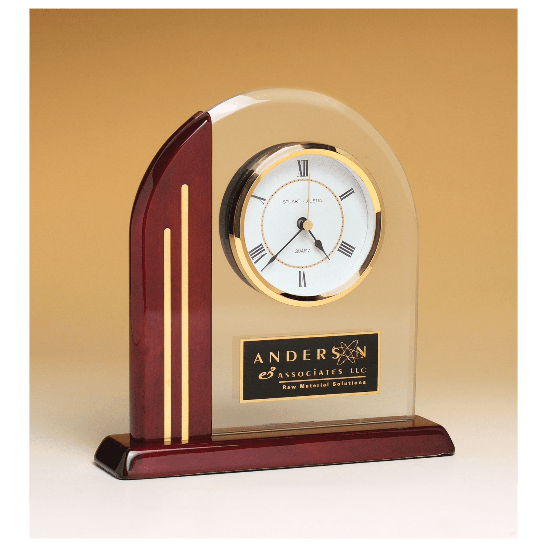 Arch Clock w/Glass Upright and Rosewood Piano Finish