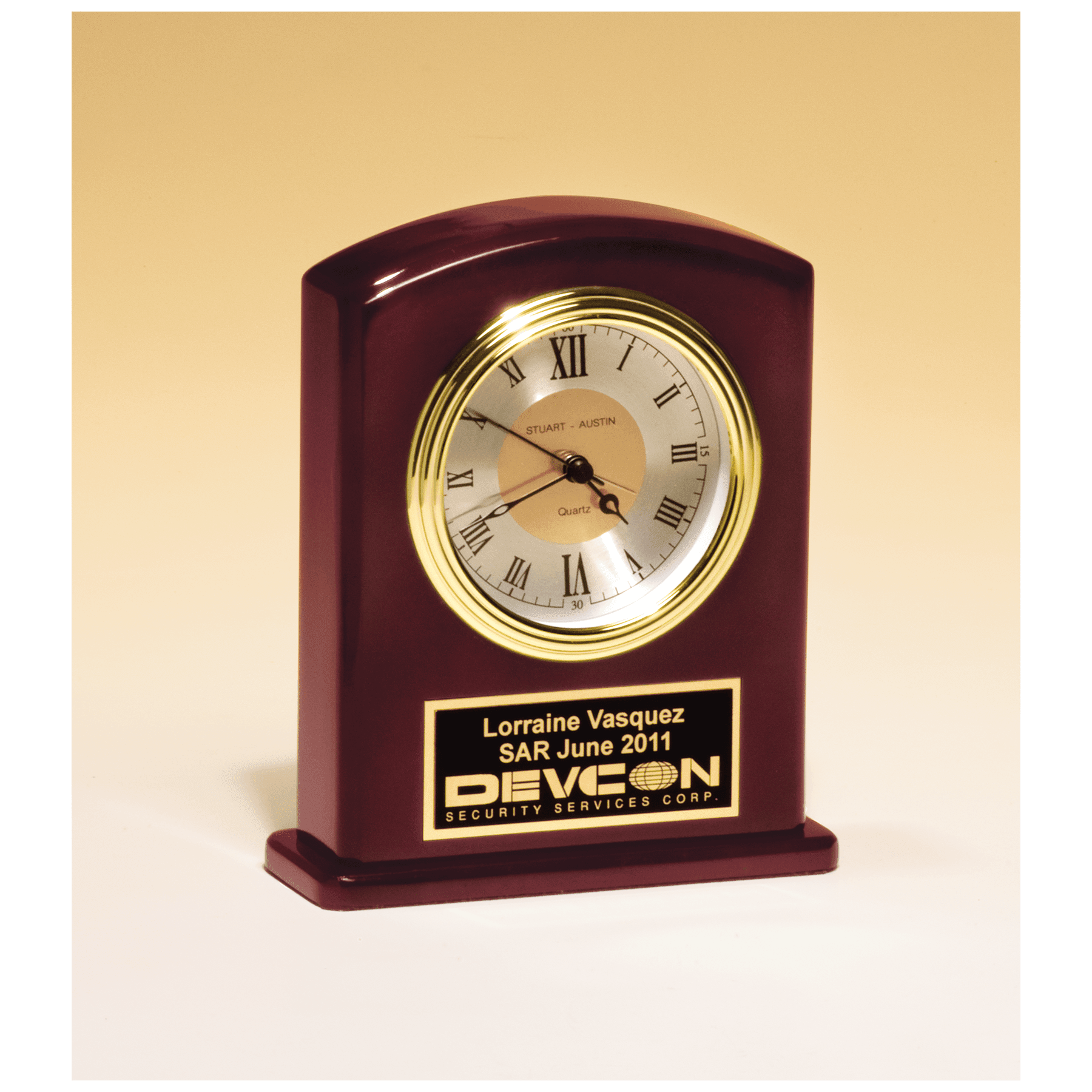 High Gloss Rosewood Finish Clock, w/Black Plate
