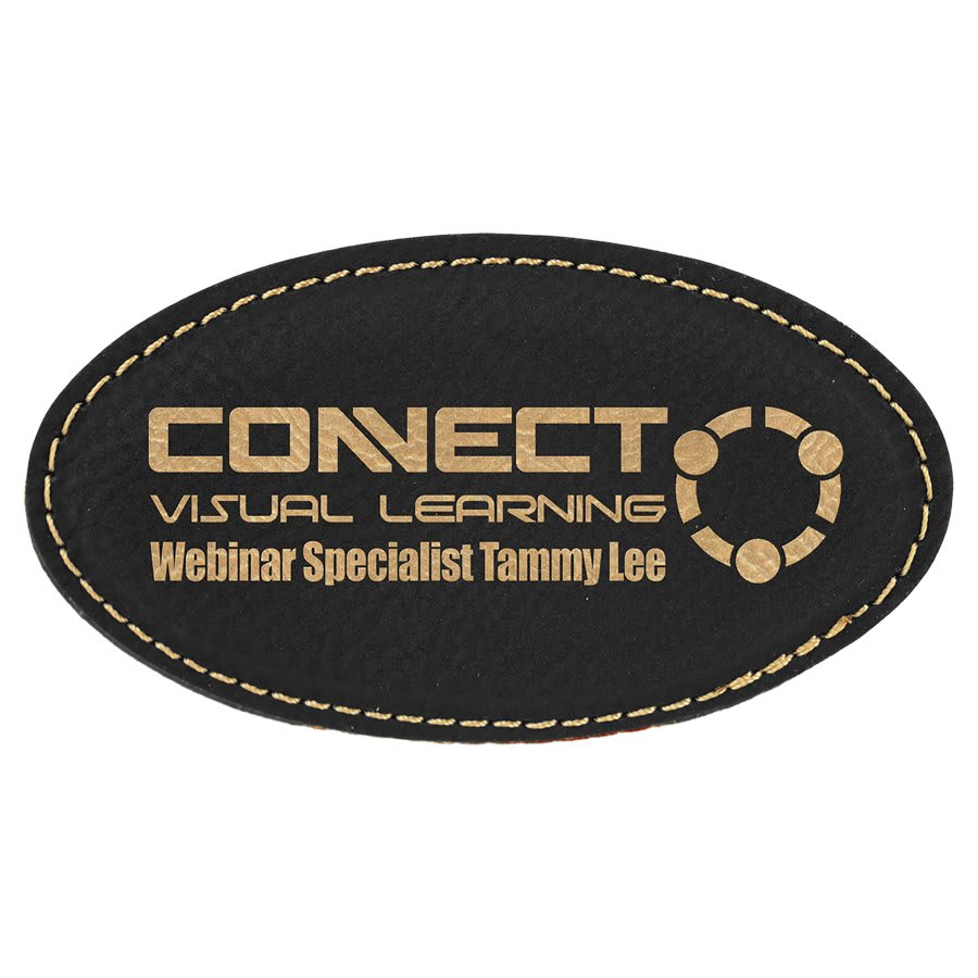 3.25" x 1.75" Black/Gold Leatherette Oval Badge