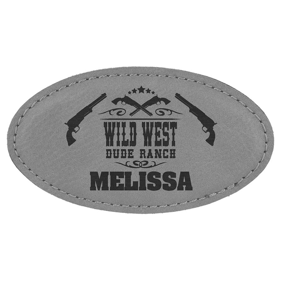 3.25" x 1.75" Gray Leatherette Oval Badge Blank with Magnet