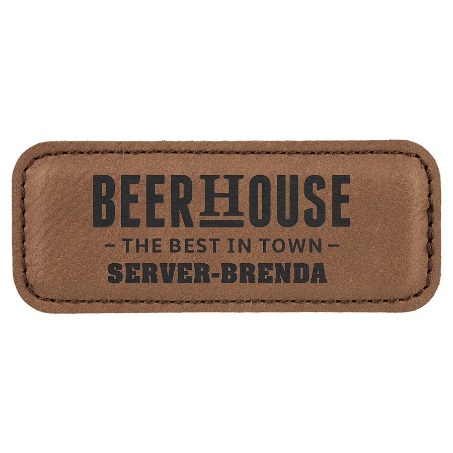 3.25" x 1.25" Dark Brown Leatherette Badge Blank with Magnet