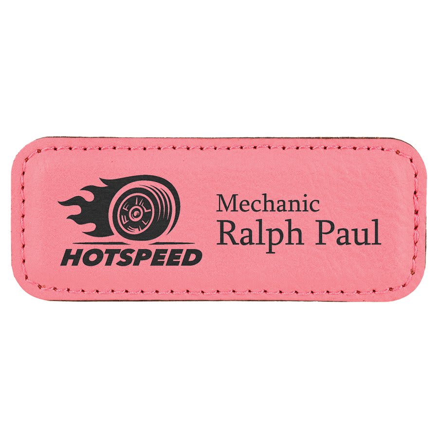 3.25" x 1.25" Pink Leatherette Badge Blank with Magnet
