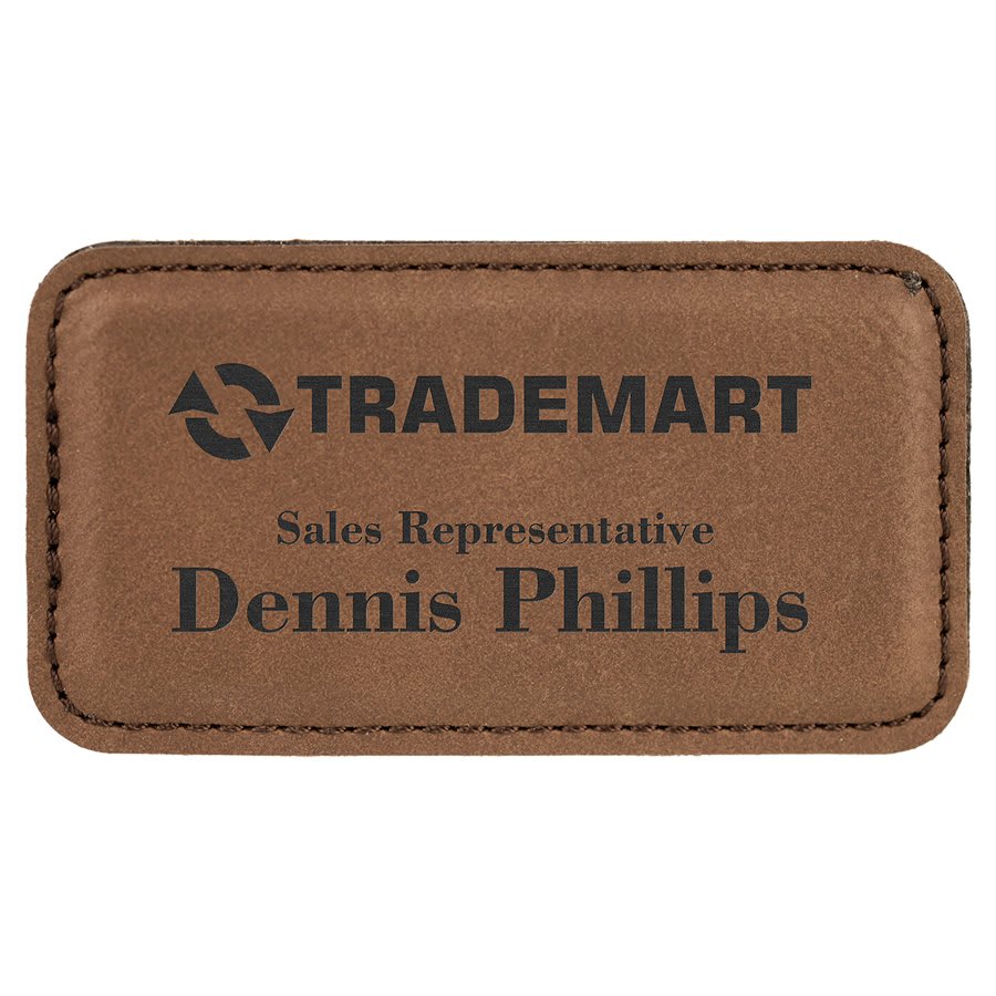 3.25" x 1.75" Dark Brown Leatherette Badge Blank with Magnet