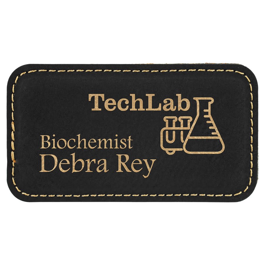 3.25" x 1.75" Black/Gold Leatherette Badge Blank with Magnet