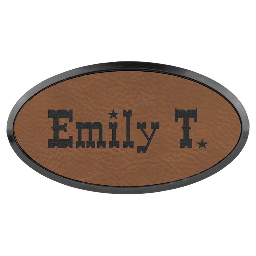 3" x 1.5" Dark Brown Leatherette Oval Badge & Frame
