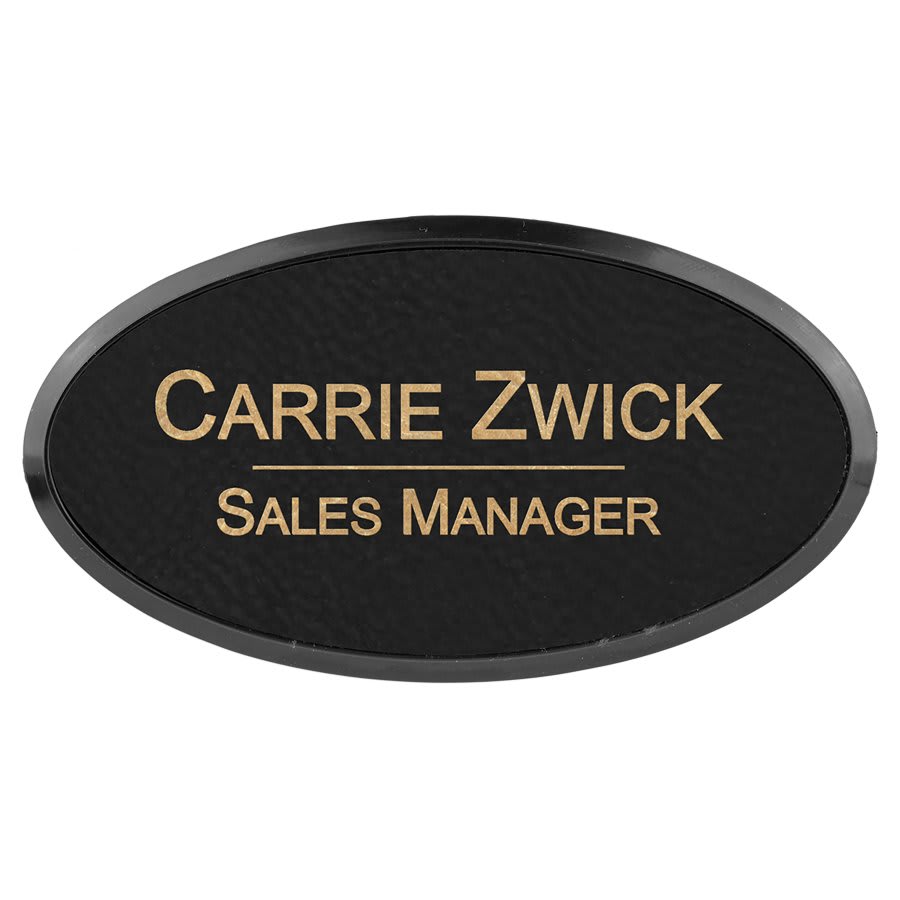 3" x 1.5" Black/Gold Leatherette Oval Badge & Frame