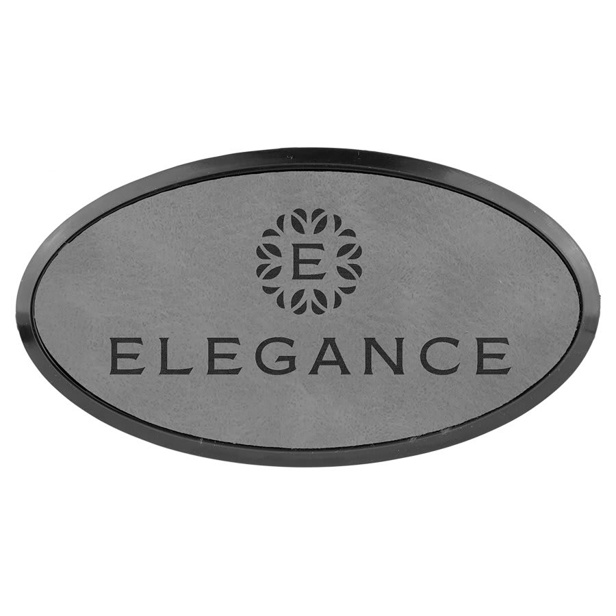 3" x 1.5" Gray Leatherette Oval Badge & Frame