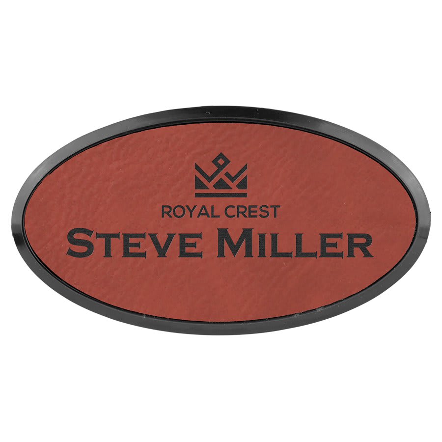 3" x 1.5" Rose Leatherette Oval Badge & Frame