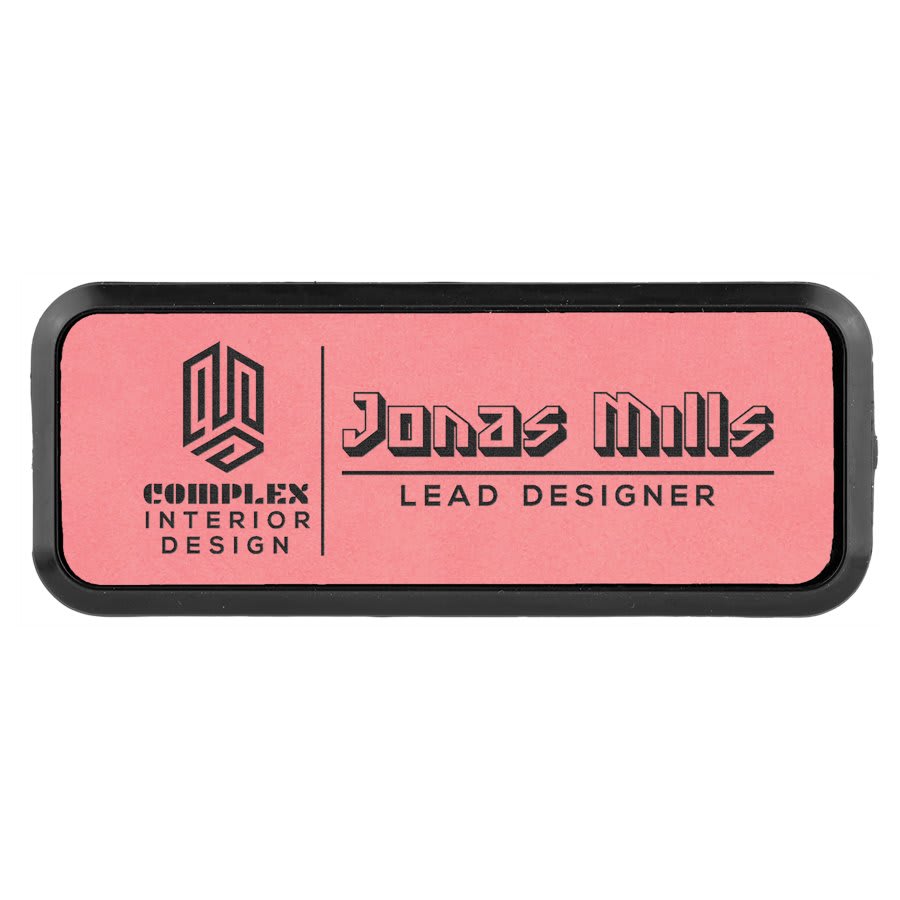 3" x 1" Pink Leatherette Round Corner Badge & Frame