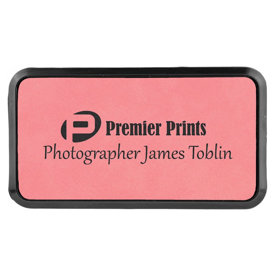 3" x 1.5" Pink Leatherette Round Corner Badge & Frame
