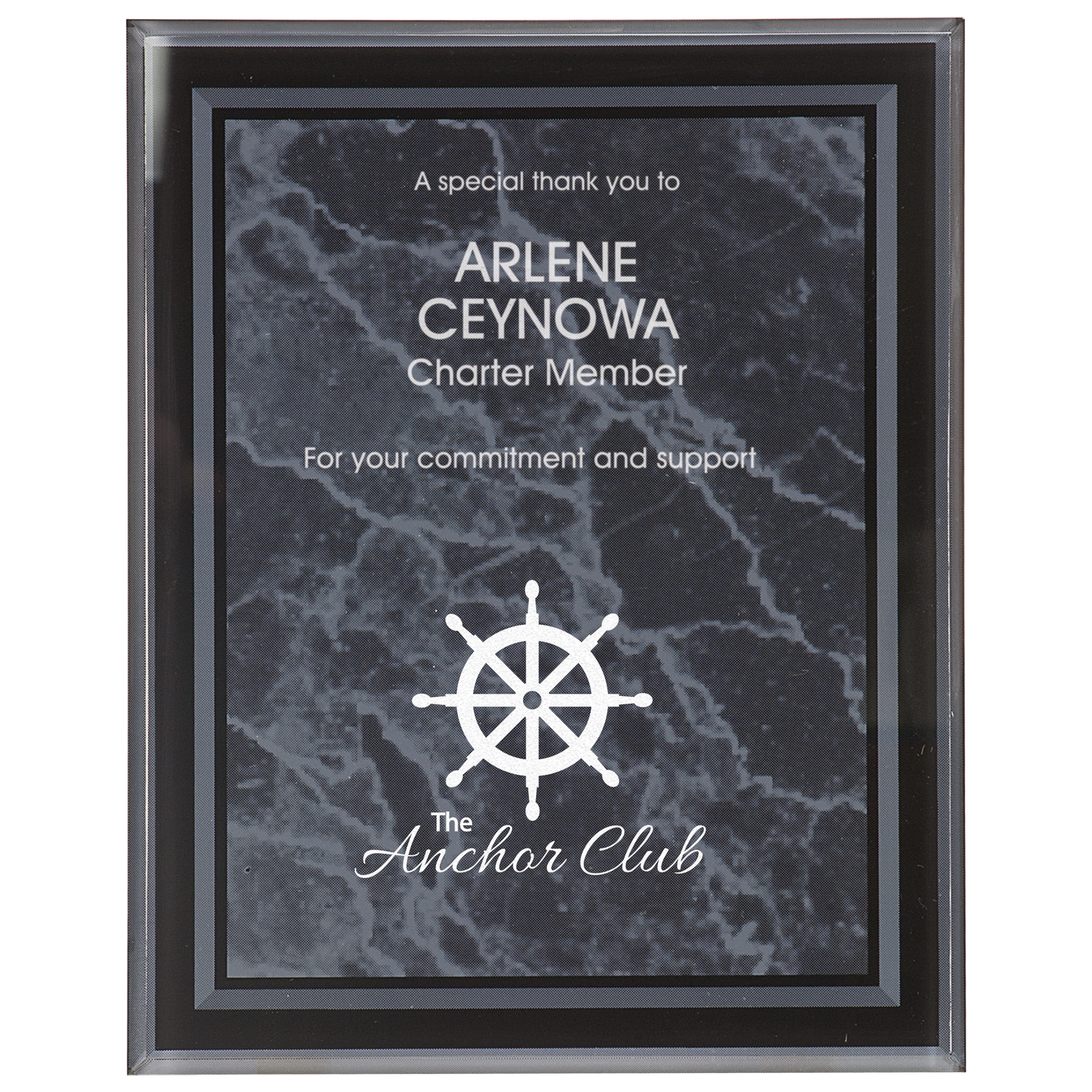 7" x 9" Black Marble Border Clear-Plaq Acrylic