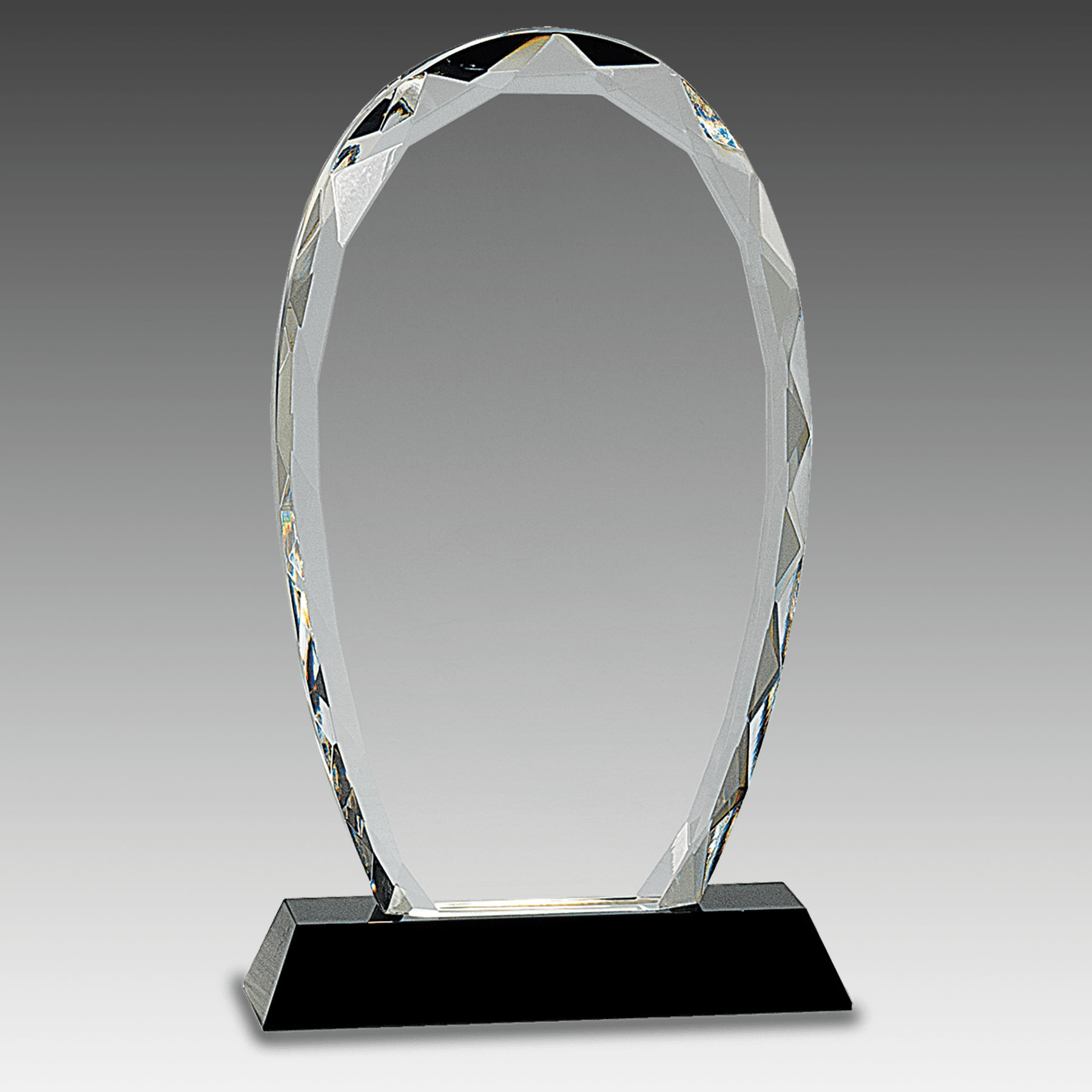 9" Oval Facet Crystal on Black Pedestal Base