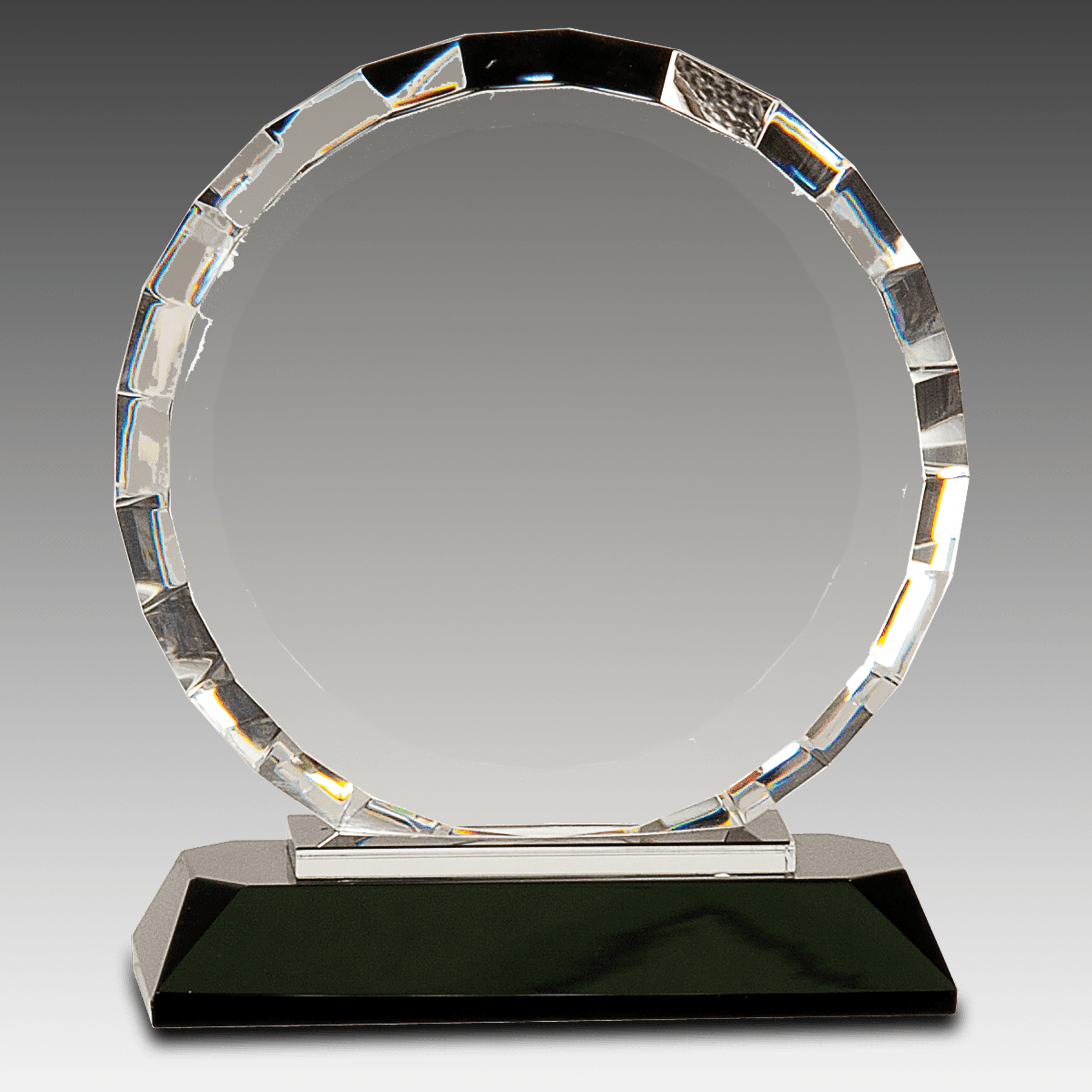 6.5" Clear Crystal Round w/Rectangle Facets on Black Base