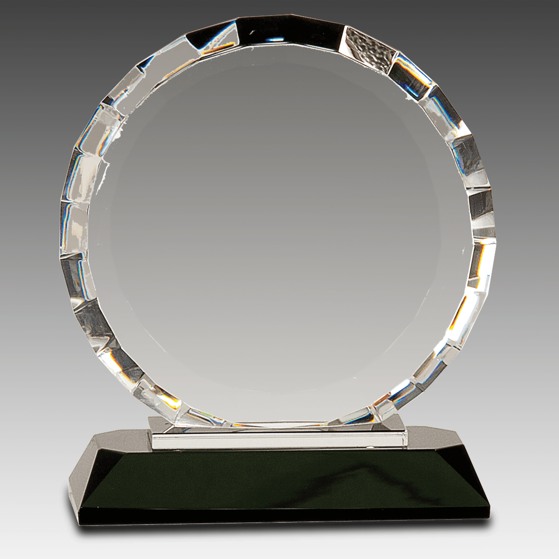 6" Clear Crystal Round w/Rectangle Facets on Black Base