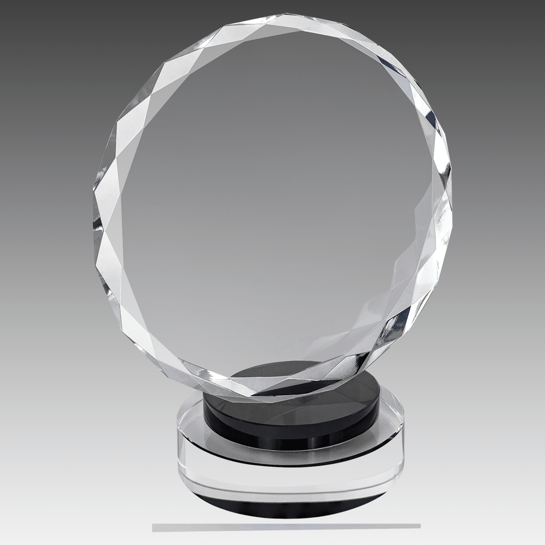 7" Round Facet Crystal on Black & Clear Round Base