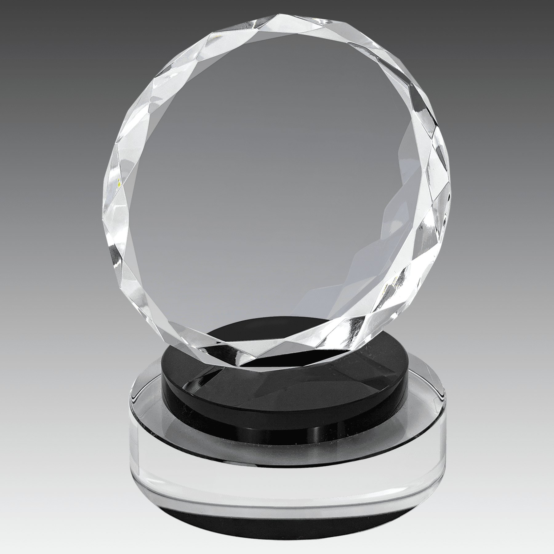5" Round Facet Crystal on Black & Clear Round Base