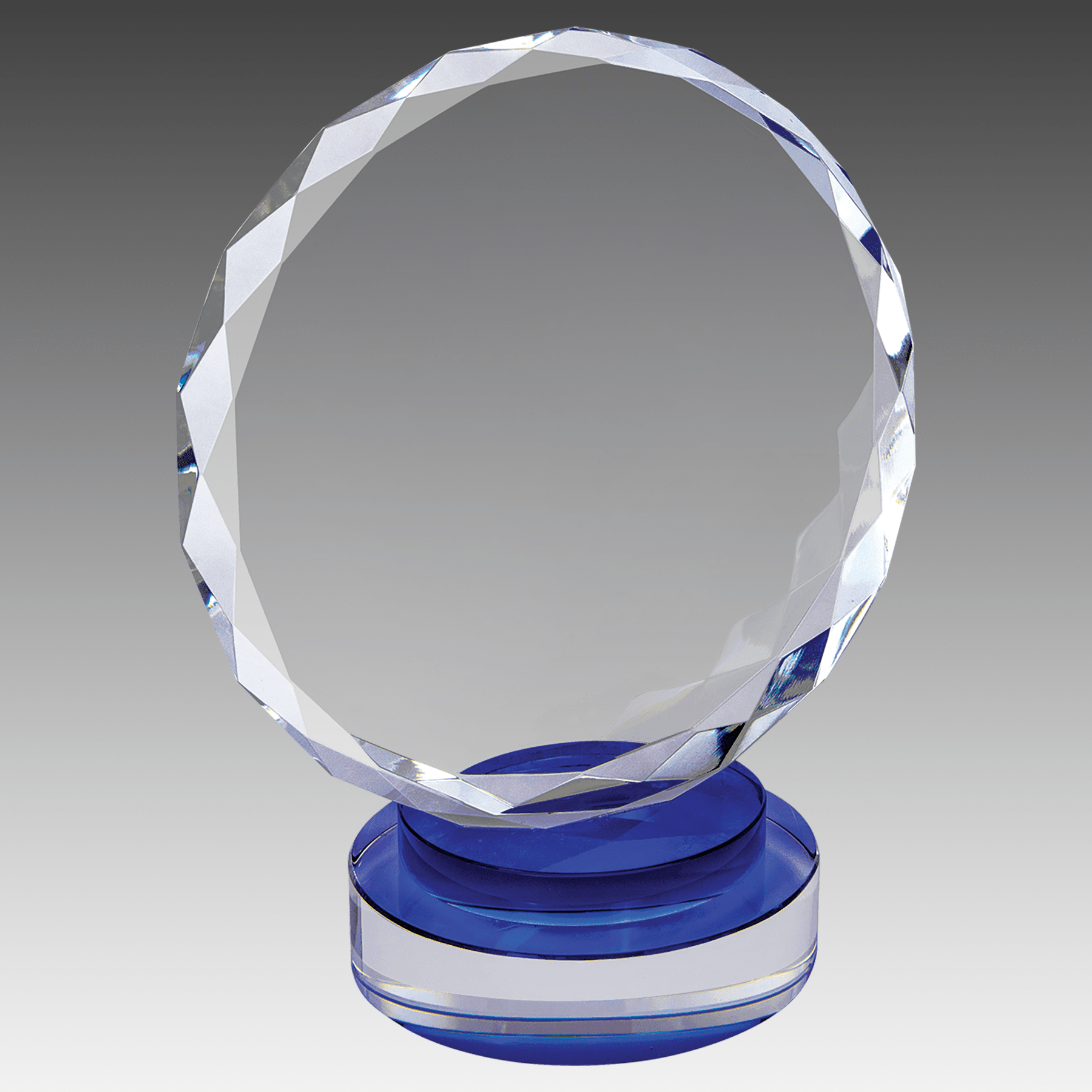 7" Round Facet Crystal on Blue & Clear Round Base