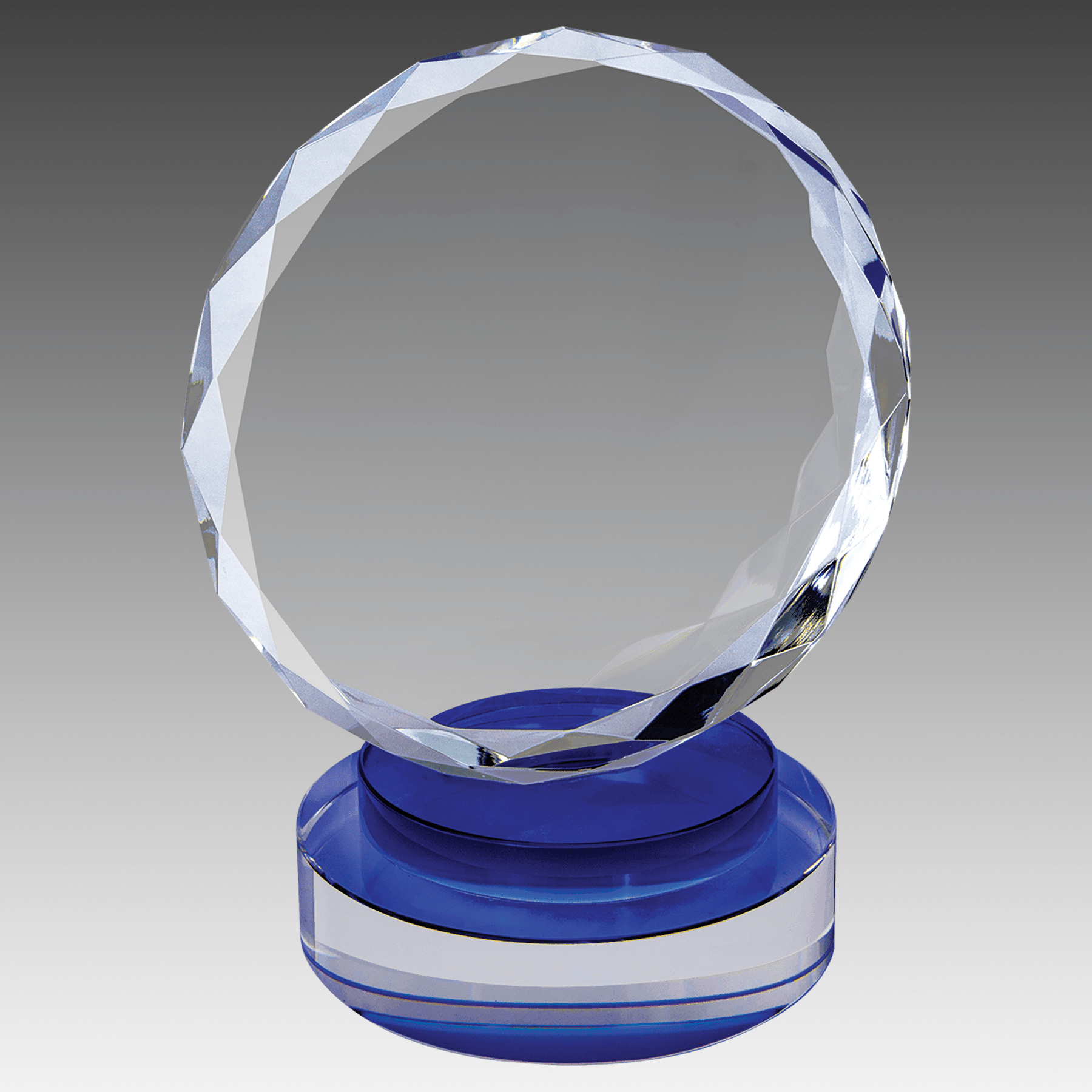 6" Round Facet Crystal on Blue & Clear Round Base