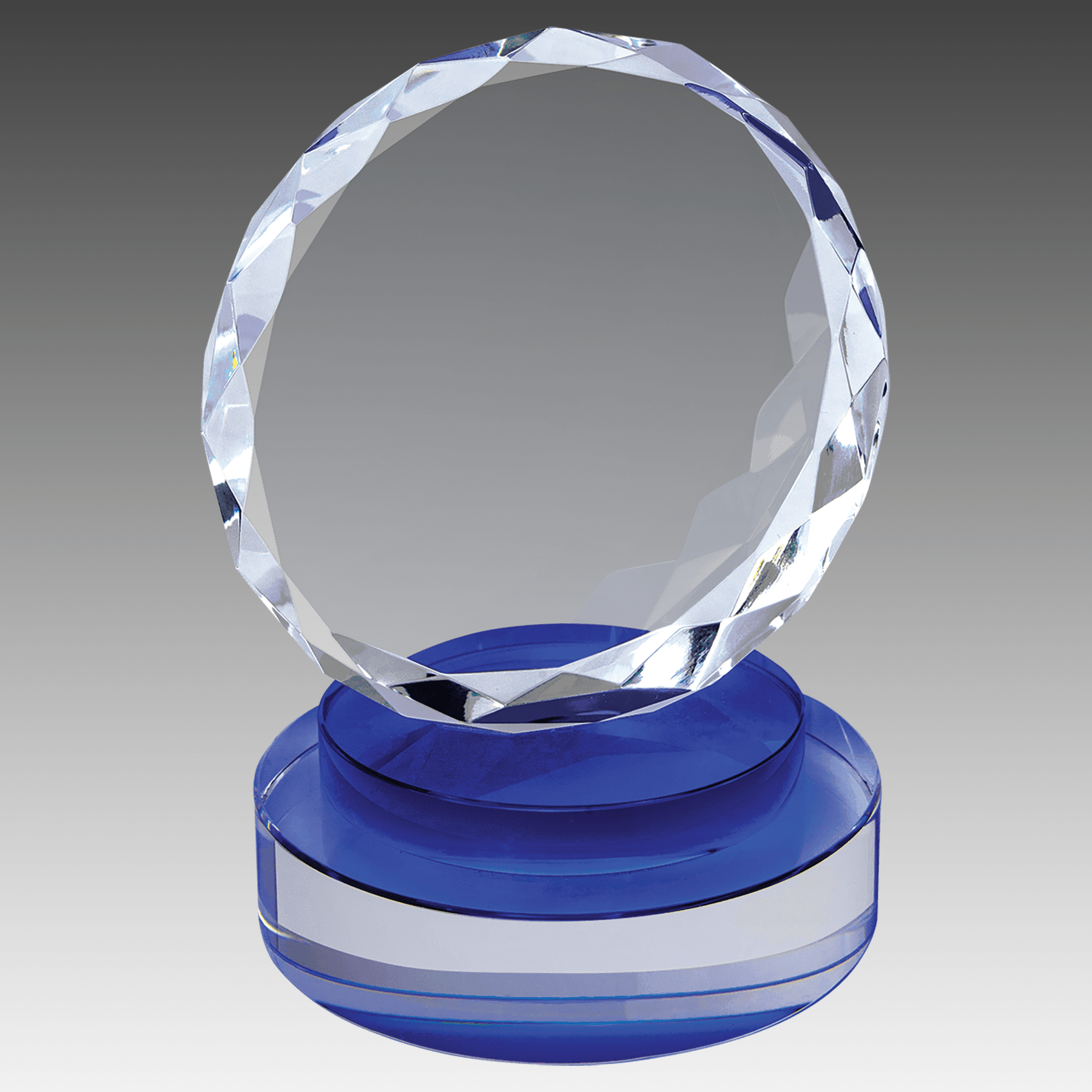 5" Round Facet Crystal on Blue & Clear Round Base