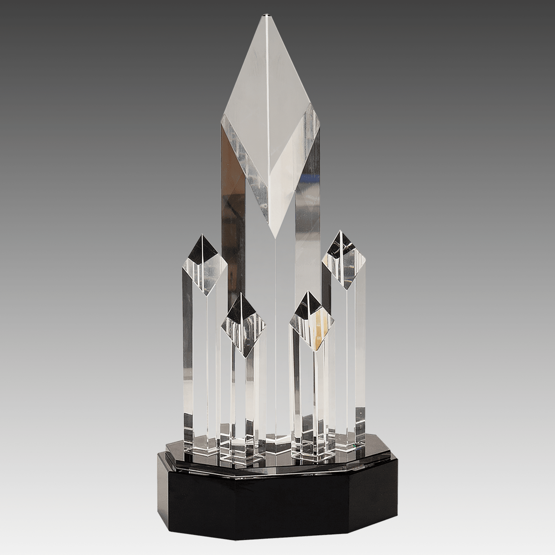 11" Clear Crystal 5 Rising Diamonds on Black Pedestal Base