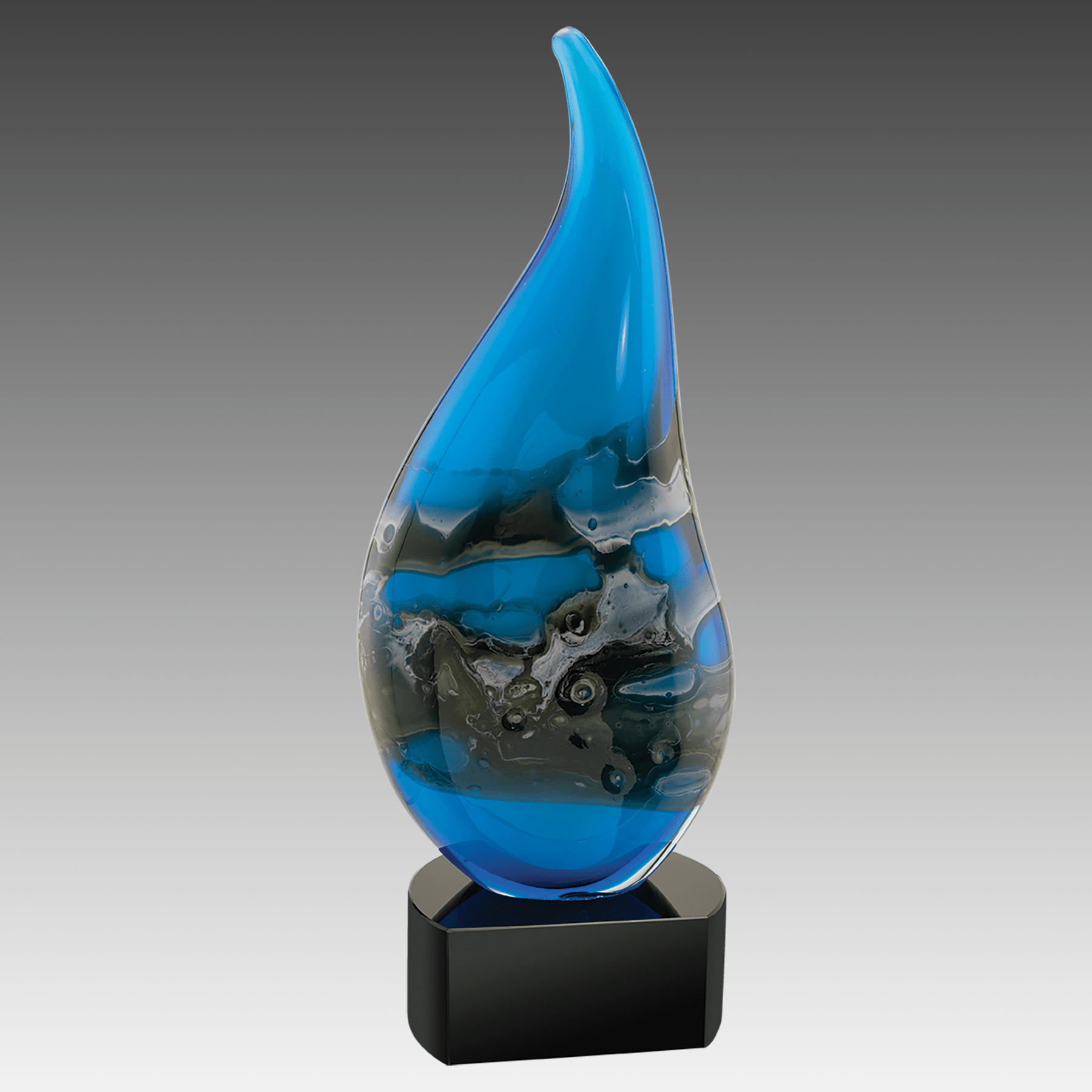 11.5" Blue w/Gray and White Accent Curved Raindrop Art Glass
