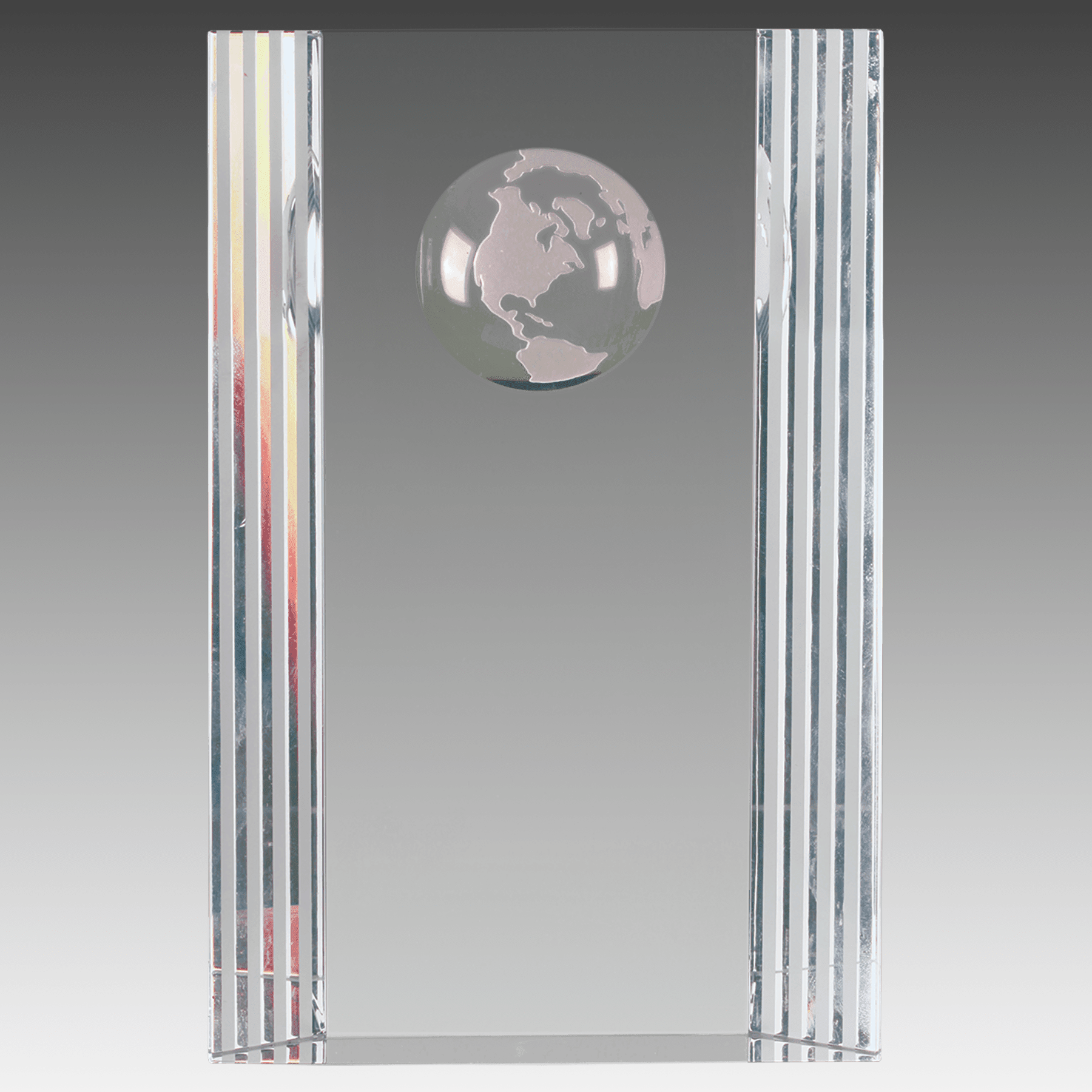 6.5" Clear Crystal Rectangle with Globe Etching