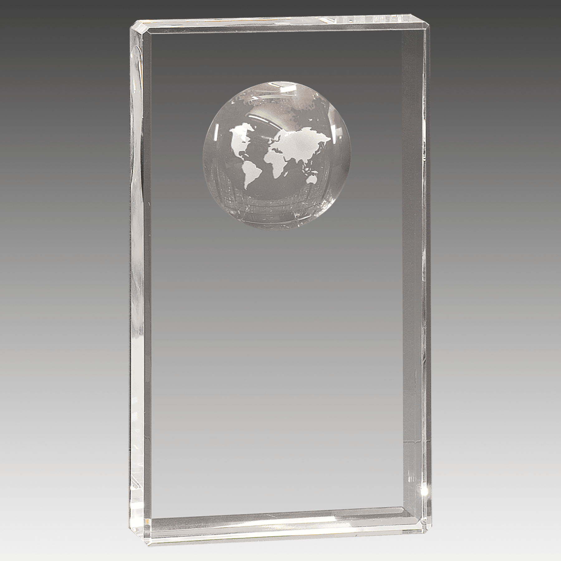 8" Clear Crystal Rectangle with Globe Etching