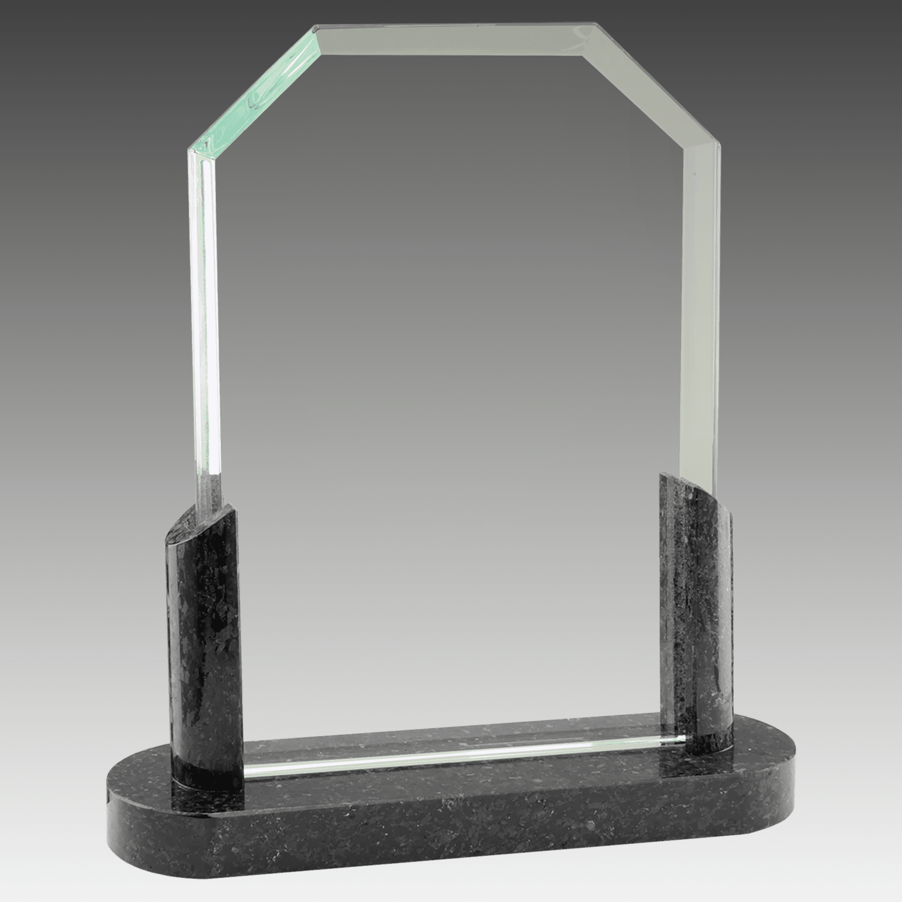 7" Clipped Corners Glass with Black Marble Base