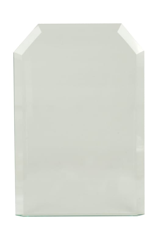 7" Jade Clip Corner Glass Award w/Rosewood Finish Base