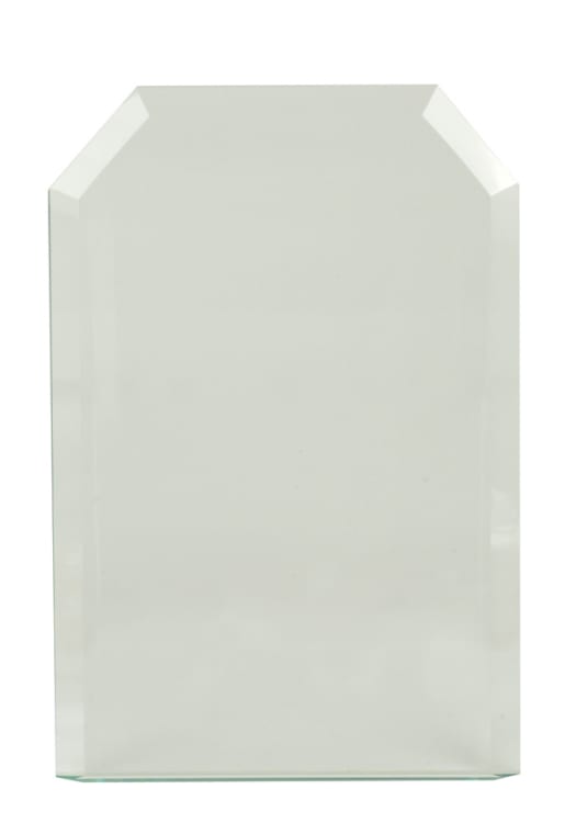 9" Jade Clip Corner Glass Award w/Rosewood Finish Base