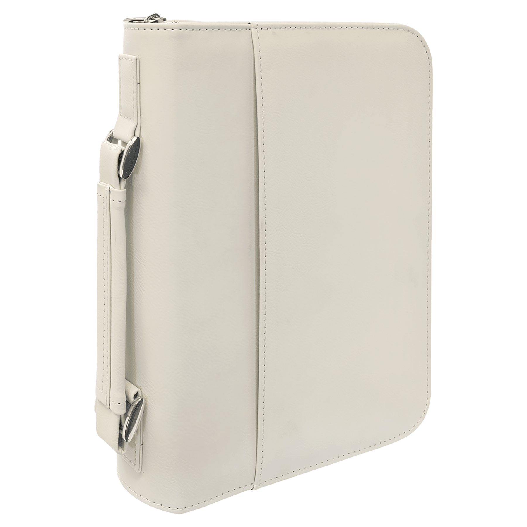 White Leatherette Book/Bible Cover with Handle & Zipper