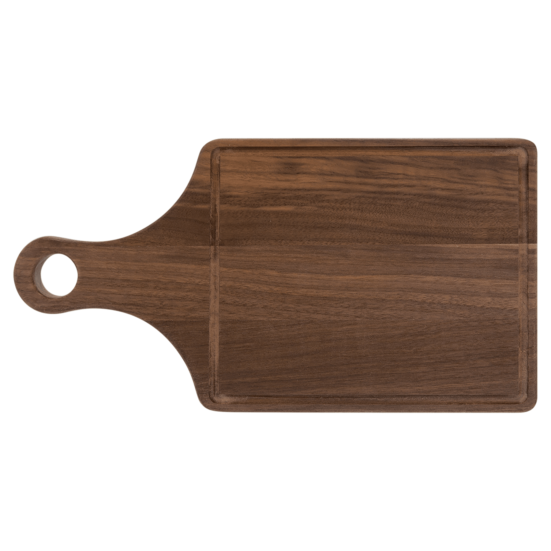 13.5" x 7" Walnut Cutting Board Paddle Shape with Drip Ring
